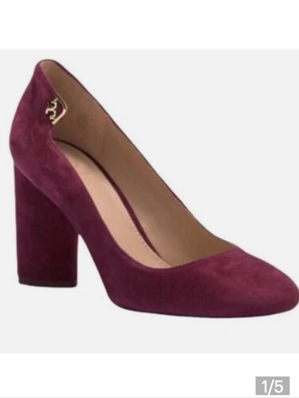 $380 TORY BURCH ELIZABETH ROUND TOE PUMP BURGUNDY TRIANGLE BLOCK
